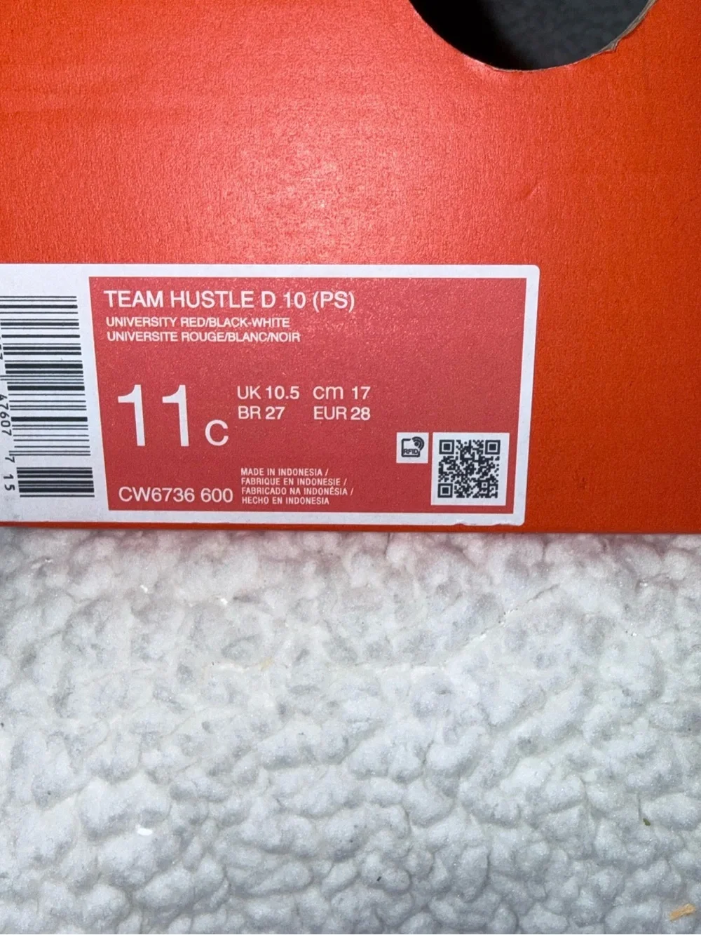 Nike Team Hustle Kids Red and Black Velcro Athletic Sneakers, Size 11C